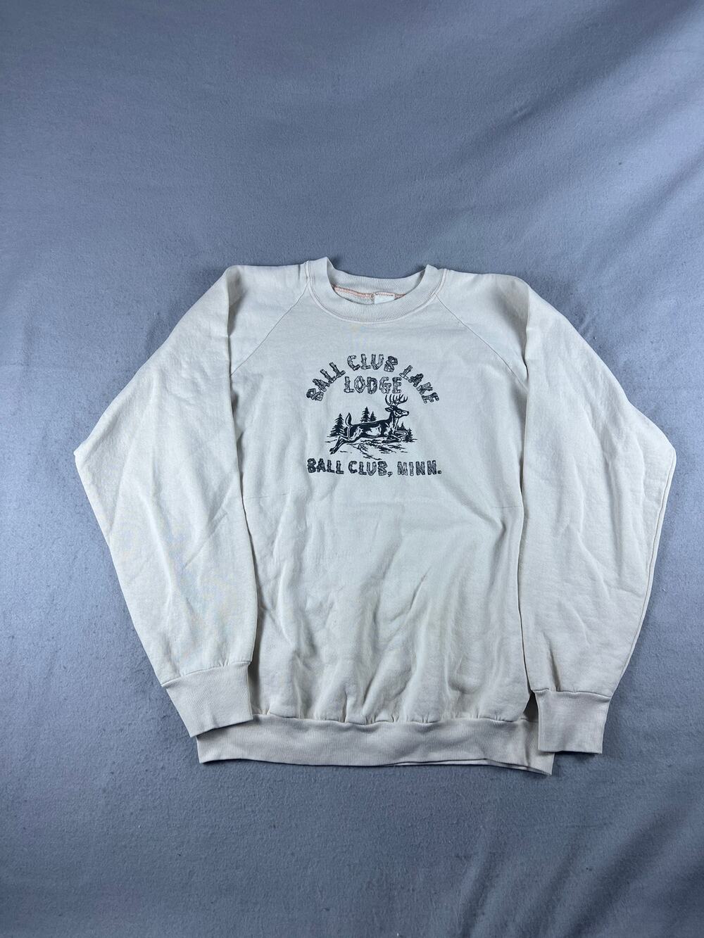 Vintage Ball Club Lake Lodge Sweatshirt Mens M Cream Deer Minnesota Graphics
